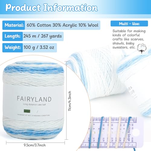 Aeelike Gradient Yarn for Crocheting, 3 Skeins Cake Yarns 100g (3.52 oz) 245m (267 Yards) # 3 Light Weight Super Soft Ombré Yarns for Making Blanket Scarves Sweaters, Blue White Gradient - Image 3