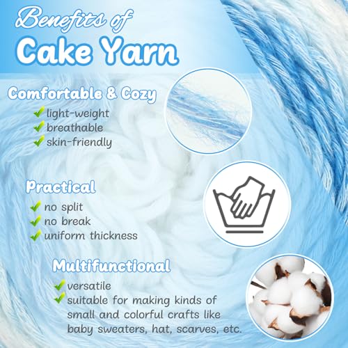 Aeelike Gradient Yarn for Crocheting, 3 Skeins Cake Yarns 100g (3.52 oz) 245m (267 Yards) # 3 Light Weight Super Soft Ombré Yarns for Making Blanket Scarves Sweaters, Blue White Gradient - Image 4