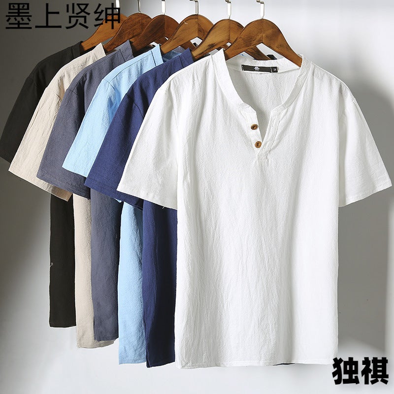2022 Summer Japanese Linen Short Sleeve T-Shirt Men'S Plus Size Cotton And Linen Half Sleeve Thin T-Shirt Men'S A Generation Of Hair - Image 2