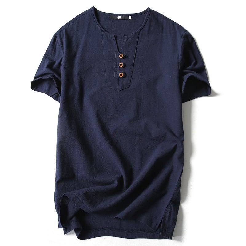 2022 Summer Japanese Linen Short Sleeve T-Shirt Men'S Plus Size Cotton And Linen Half Sleeve Thin T-Shirt Men'S A Generation Of Hair - Image 1