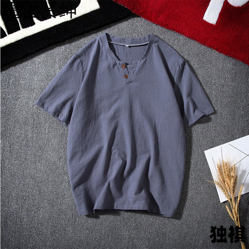 2022 Summer Japanese Linen Short Sleeve T-Shirt Men'S Plus Size Cotton And Linen Half Sleeve Thin T-Shirt Men'S A Generation Of Hair - Image 3