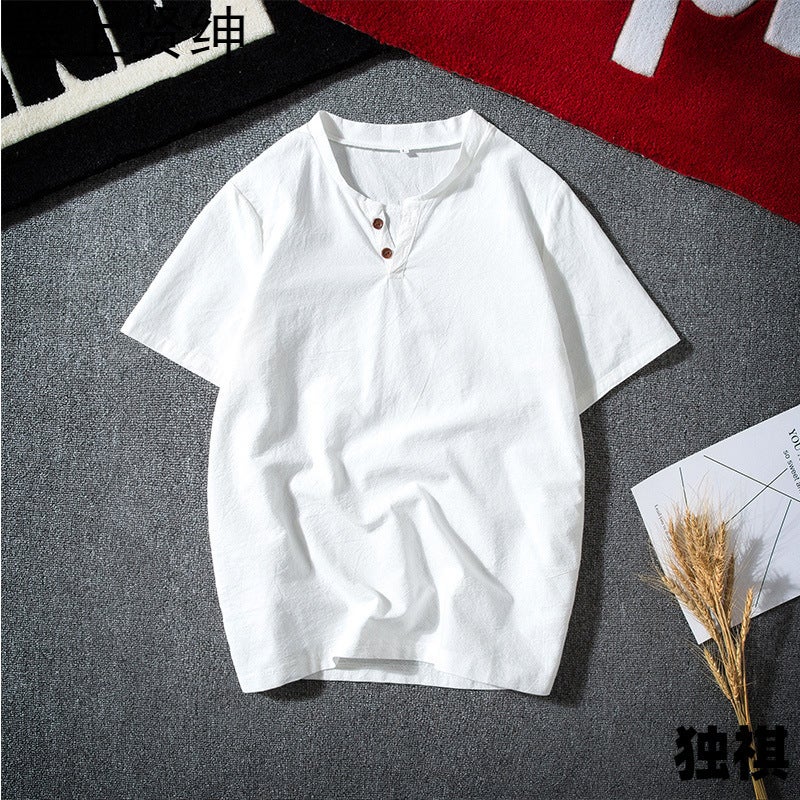 2022 Summer Japanese Linen Short Sleeve T-Shirt Men'S Plus Size Cotton And Linen Half Sleeve Thin T-Shirt Men'S A Generation Of Hair - Image 5