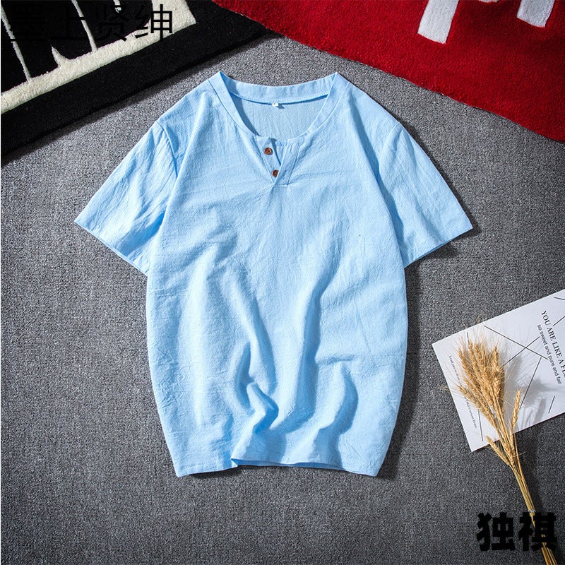 2022 Summer Japanese Linen Short Sleeve T-Shirt Men'S Plus Size Cotton And Linen Half Sleeve Thin T-Shirt Men'S A Generation Of Hair - Image 4