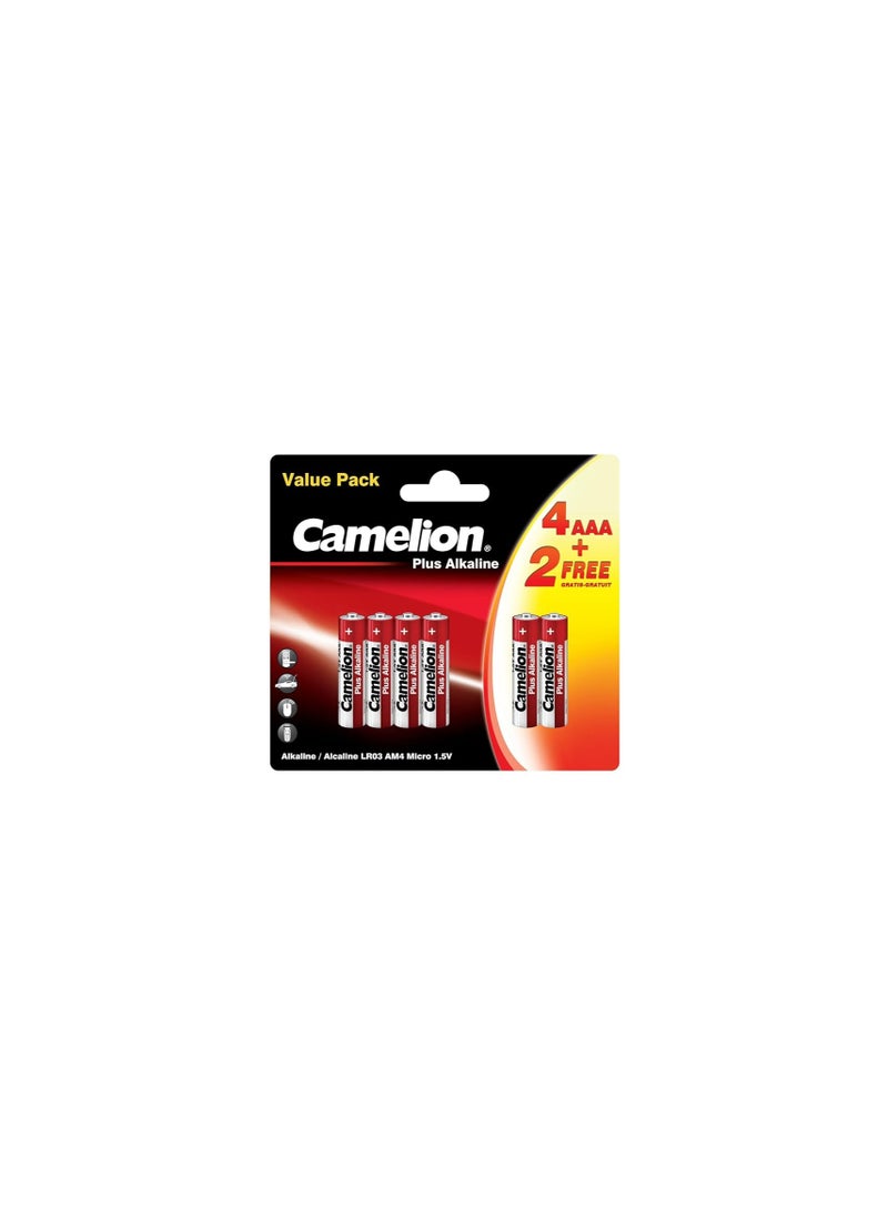 Camelion - Camelion LR 03 AAA Micro Plus Alkaline Battery (Pack of 4 + 2 PCS FREE) - Image 1