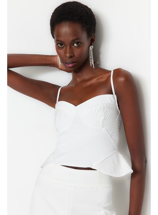 trendyol Ecru Crop Lined Knitted Bustier TPRSS23BS00050  - Image 1