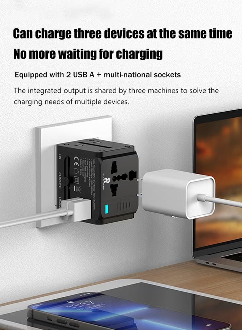 Worldwide Universal Travel Adapter Plug Converter Charger Outlet with 2.4A Dual USB-A,1500W Multifunctional International Power Adapter Wall Charger with Child Safety Door,Global AC Outlet - Image 4