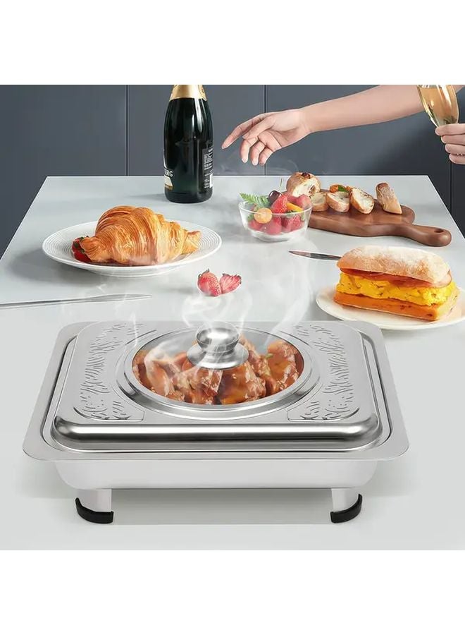 Silvery White Stainless Steel Square Buffet Stove With Transparent Lid Large Capacity For Hot Pot Party Catering - Image 2