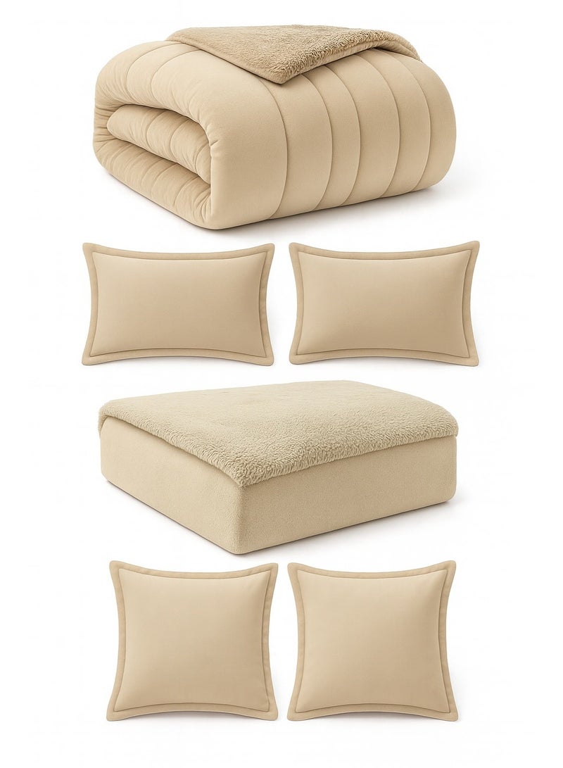 مون مفرش شتوي نفر ونص نظام وجهين (مخمل × فرو) – طقم مفارش 4 قطع يشمل لحاف، شرشف مطاطي، غطاء وسادة وغطاء مخدة، يناسب سرير مقاس 120×200 سم - Image 3