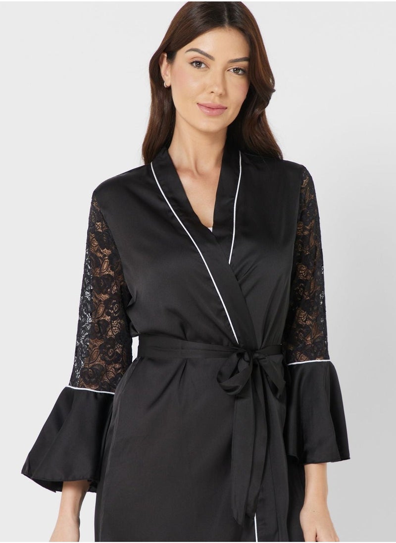 Contrast Piping Detail Night Robe - Image 3