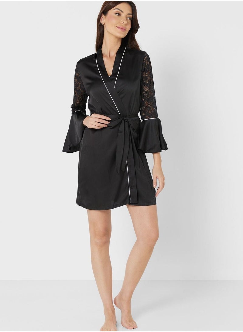 Contrast Piping Detail Night Robe - Image 1