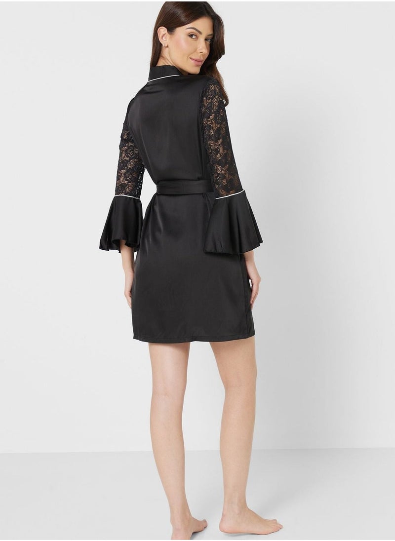 Contrast Piping Detail Night Robe - Image 2