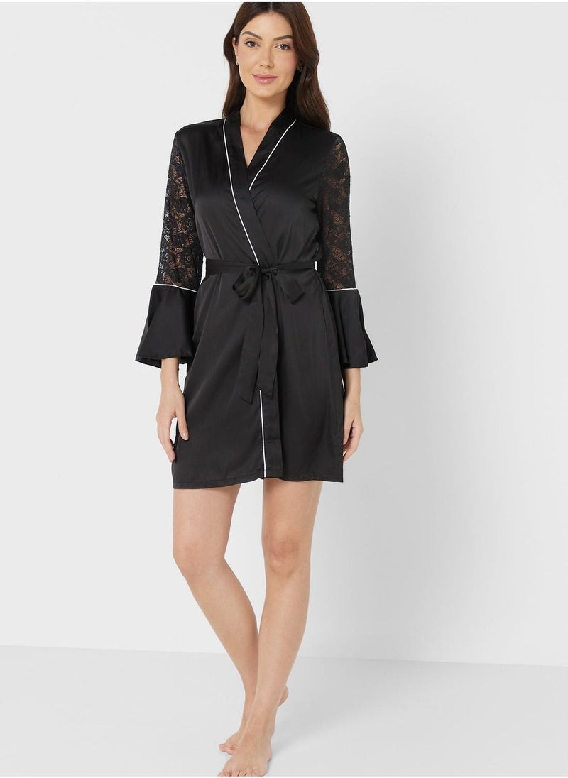 Contrast Piping Detail Night Robe - Image 4
