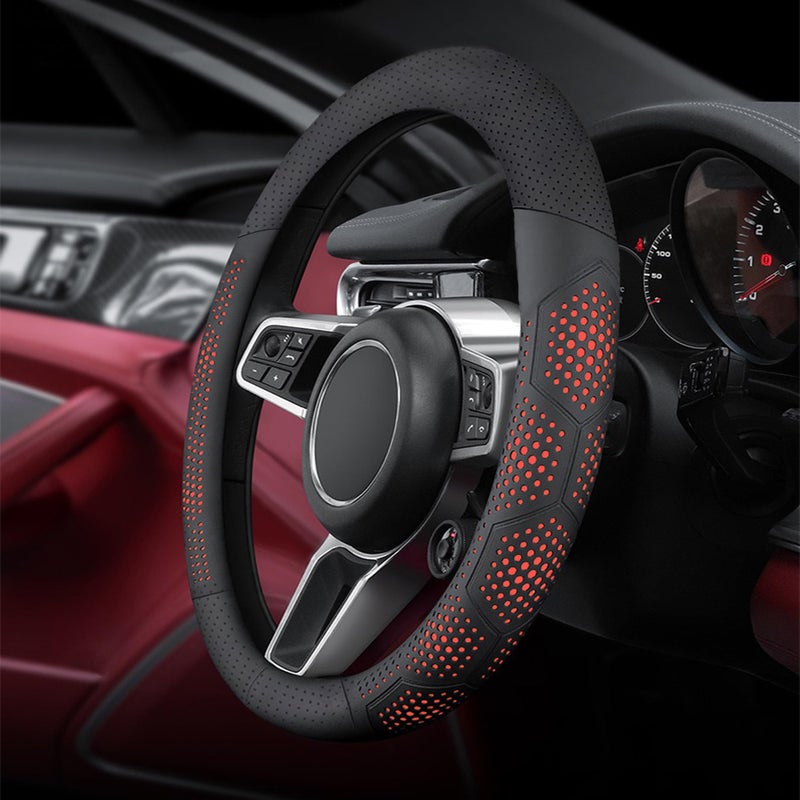 Yangday Leather Steering Wheel Cover for Dodge Ram 1500 2500 3500, 15.5-16 inches Car Steering Wheel Cover with Non-Slip Breathable (Red) - Image 2