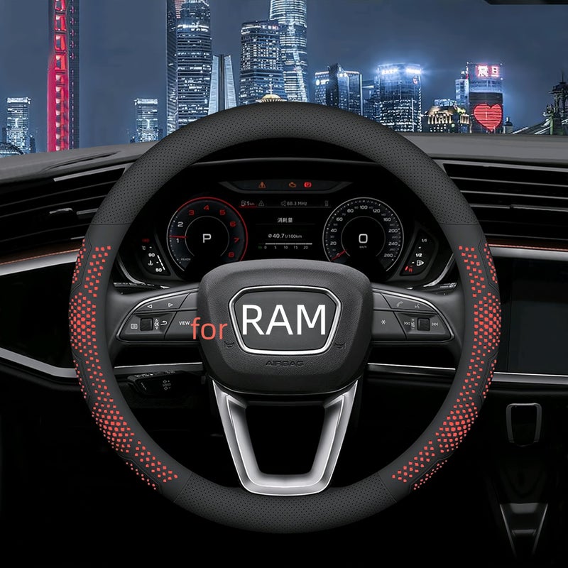 Yangday Leather Steering Wheel Cover for Dodge Ram 1500 2500 3500, 15.5-16 inches Car Steering Wheel Cover with Non-Slip Breathable (Red) - Image 1