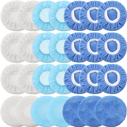Tallew 60 Pcs Car Orbital Buffer Polisher Pad Bonnets 56 Inch Microfiber Polishing Bonnets Pads for Car Waxing PolishingMulticolor
