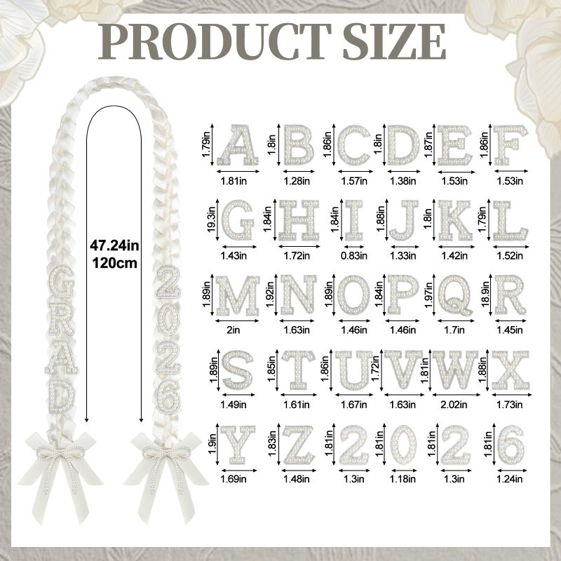 Maysing DIY Class of 2026 Graduation Leis with 30 Pearl Patches Letters and Numbers Graduation Money Leis Double Braided Ribbon Necklace for High School College 2026 Grad Party Decor(White) - Image 3