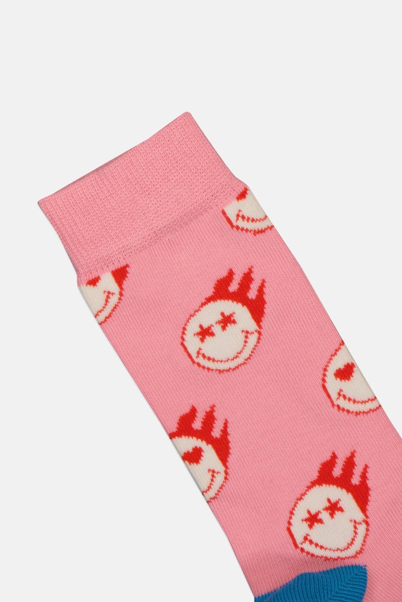 Happy Socks x Smiley World Kids Girl 1 Pair Zen Smiley Crew Socks, Pink - Image 2