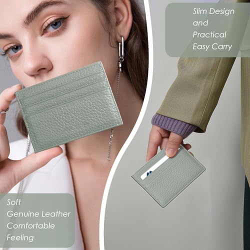 M-Plateau Credit Card Wallet, Super Slim Card Holder, Genuine Leather Wallet for Man and Women with 6 Card Slots and 1 Pocket (Light Green) - Image 3