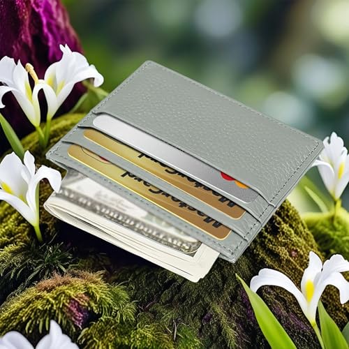 M-Plateau Credit Card Wallet, Super Slim Card Holder, Genuine Leather Wallet for Man and Women with 6 Card Slots and 1 Pocket (Light Green) - Image 4