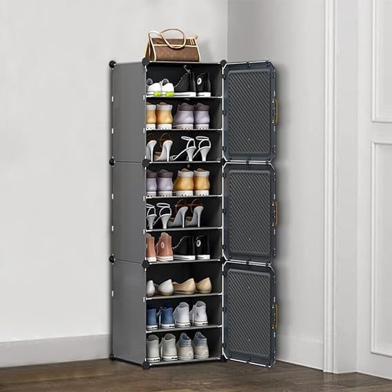 Topinon Topinon hoe Cabinet, Shoe Storage Organizer for Entryway, Portable Shoe Rack, Space-Saving Shoe Rack, Narrow Plastic Shoe Rack, Multi-Layer Shoe Rack, Storage Compartment at The top (9 Tier 3 Door) - Image 1