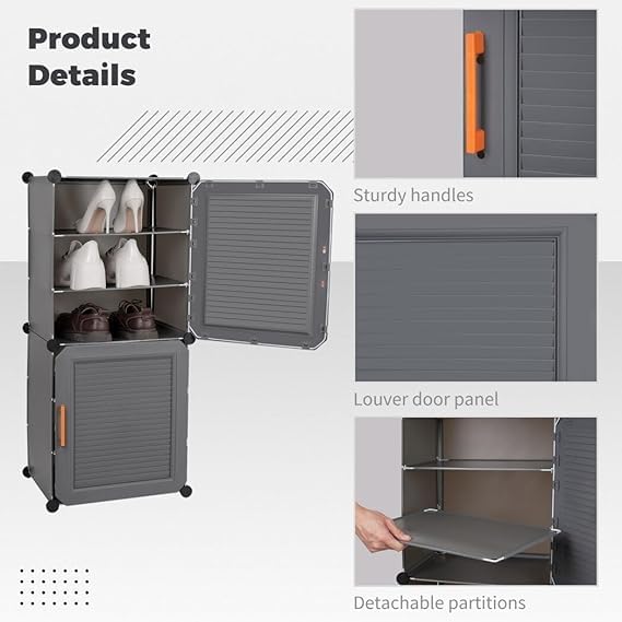 Topinon Topinon hoe Cabinet, Shoe Storage Organizer for Entryway, Portable Shoe Rack, Space-Saving Shoe Rack, Narrow Plastic Shoe Rack, Multi-Layer Shoe Rack, Storage Compartment at The top (9 Tier 3 Door) - Image 4