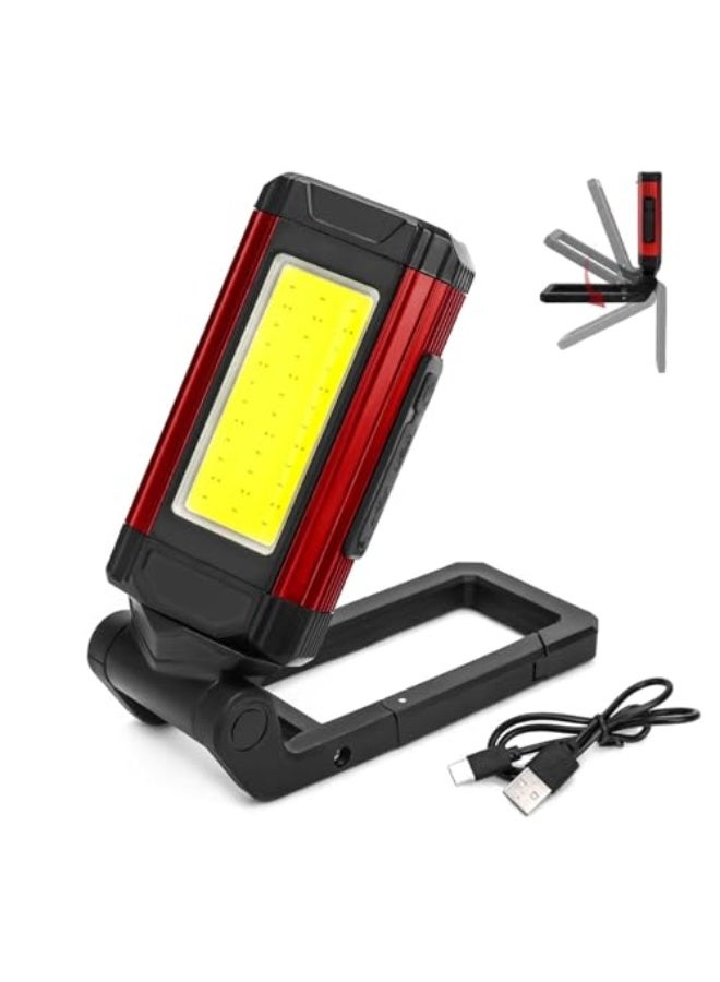 Rechargeable Flashlights, Magnetic COB Work Light Portable Emergency Lighting Multi-Functional Magnetic Work Light Compact Emergency Job Lighting for Car Repair Camping Household Blackout, Red - Image 1