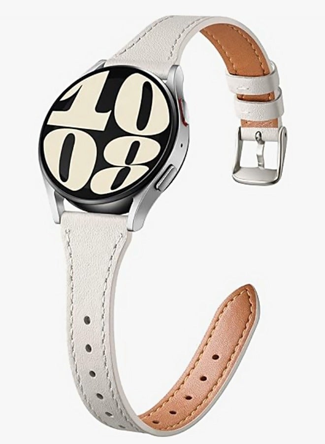 Ultra-Thin Leather Watch Strap, Compatible With Galaxy Watch 7 Strap/6 5 4 Fe 40mm 44mm/5 Pro 45mm/Classic/Galaxy Active 2, 20mm Genuine Leather Watch Strap With Quick Release Buckle, Suitable For Samsung Men'S And Women'S Watch Straps, White - Image 1