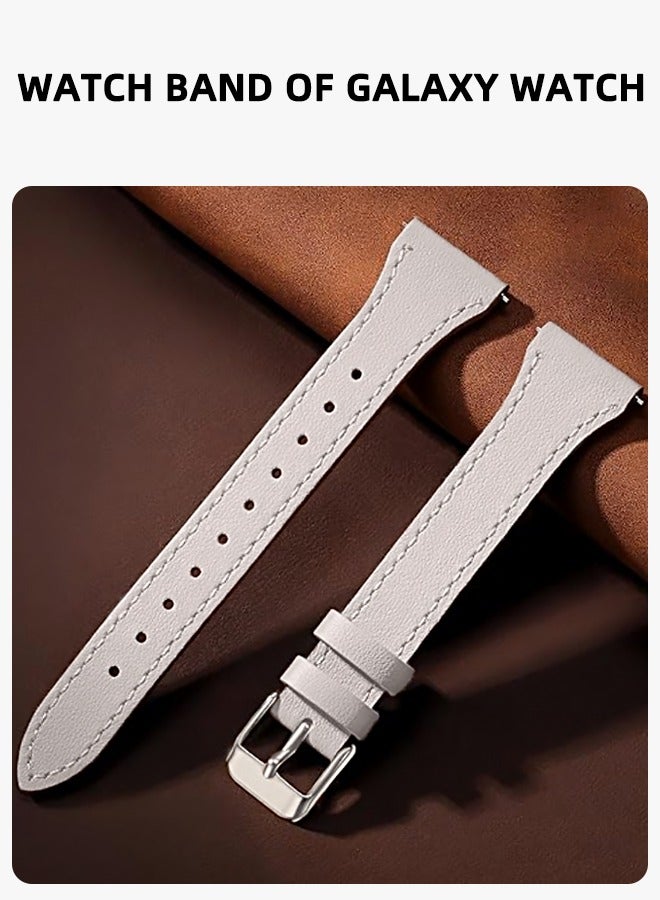 Ultra-Thin Leather Watch Strap, Compatible With Galaxy Watch 7 Strap/6 5 4 Fe 40mm 44mm/5 Pro 45mm/Classic/Galaxy Active 2, 20mm Genuine Leather Watch Strap With Quick Release Buckle, Suitable For Samsung Men'S And Women'S Watch Straps, White - Image 2