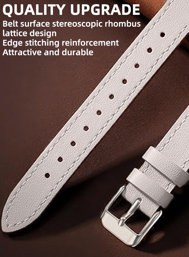 Ultra-Thin Leather Watch Strap, Compatible With Galaxy Watch 7 Strap/6 5 4 Fe 40mm 44mm/5 Pro 45mm/Classic/Galaxy Active 2, 20mm Genuine Leather Watch Strap With Quick Release Buckle, Suitable For Samsung Men'S And Women'S Watch Straps, White - Image 4