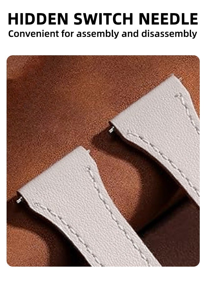 Ultra-Thin Leather Watch Strap, Compatible With Galaxy Watch 7 Strap/6 5 4 Fe 40mm 44mm/5 Pro 45mm/Classic/Galaxy Active 2, 20mm Genuine Leather Watch Strap With Quick Release Buckle, Suitable For Samsung Men'S And Women'S Watch Straps, White - Image 5