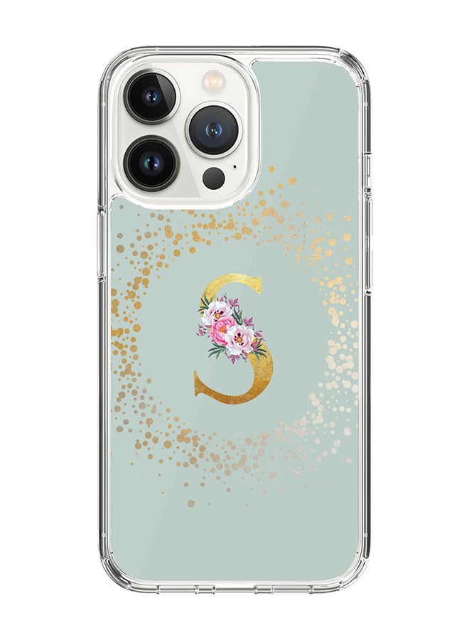 Stylizedd Classic Clear Case For iPhone 15 Pro, Hybrid Soft Case Thin Cover- Custom Monogram Initial Letter Floral Pattern Alphabet - S(Light Green) - Image 1