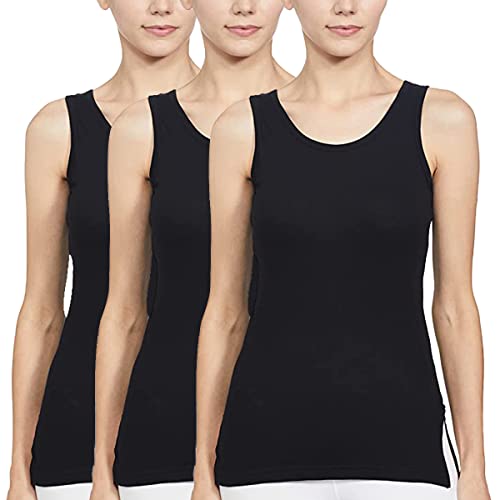 Rupa Softline Women Super Combed Cotton Cotton Long Camisole,Under-Shirt, Stretchable and Body-Hugging, Black,Pack of 3 - Image 1