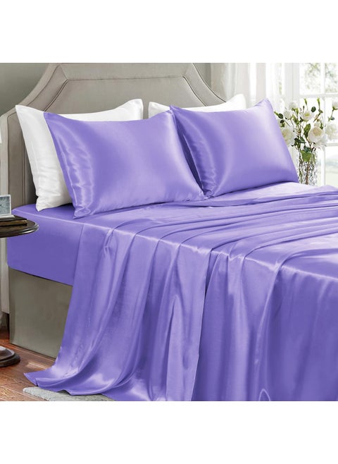 GOLAL Satin Sheets Full Size  4 Pieces Luxury Silky Soft Bed Sheets WrinkleFree Lavender Satin Silk Sheet Set with 1 Deep Pocket Fitted Sheet 1 Flat Sheet 2 Pillow Cases