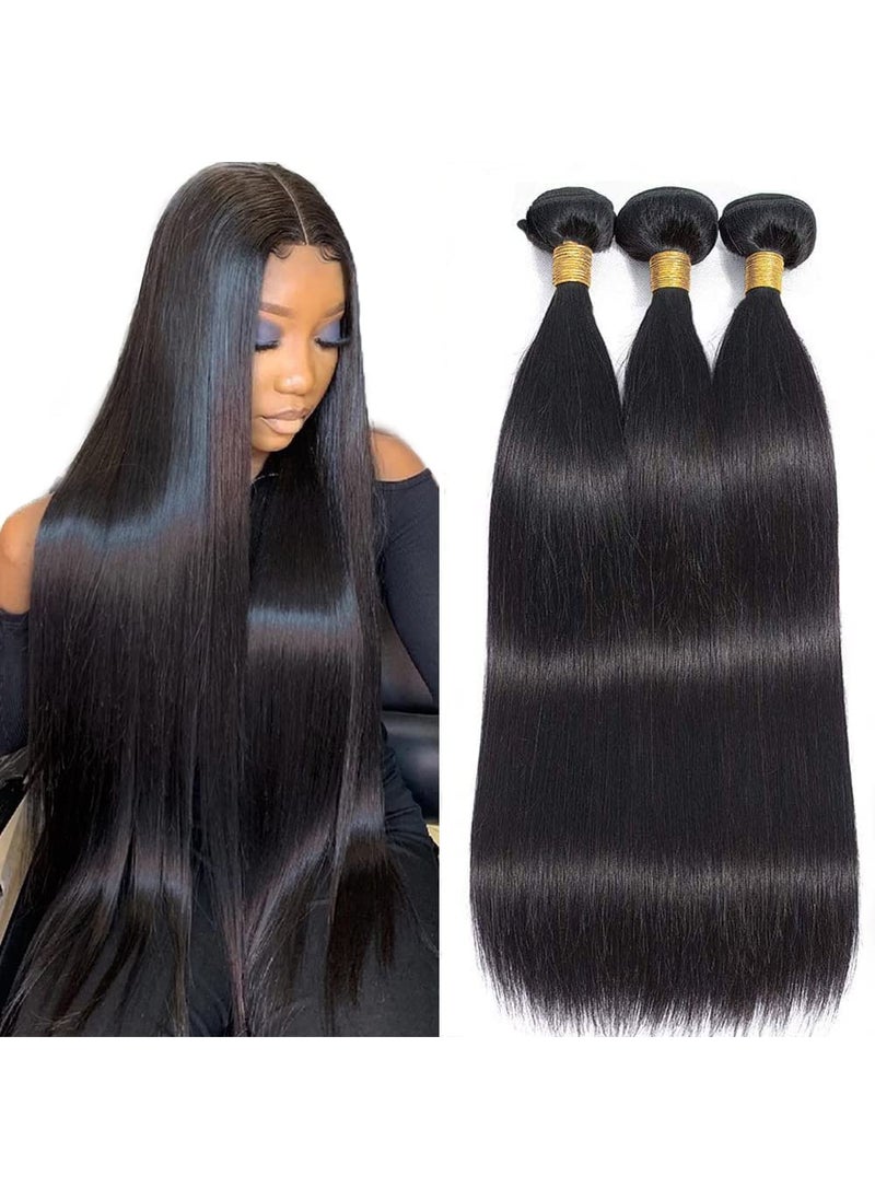 WOWQUEEN 10A Straight Hair Bundles Brazilian 18 20 22 Inch 100 Unprocessed Virgin Hair Straight Weave Bundles Human Hair 3 Bundles Deals 