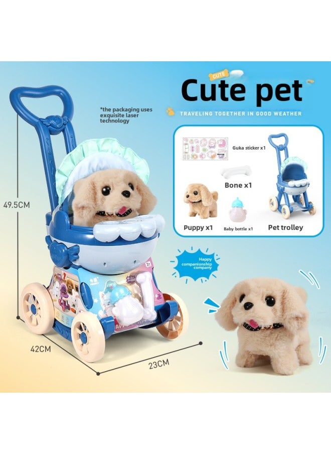 Luo Ke Meng Pet Cart Plush Cat Rabbit Dog Electric Walking Simulation Play House Children's Toys-Color:Convertible Stroller (gold Retriever)  - Image 1