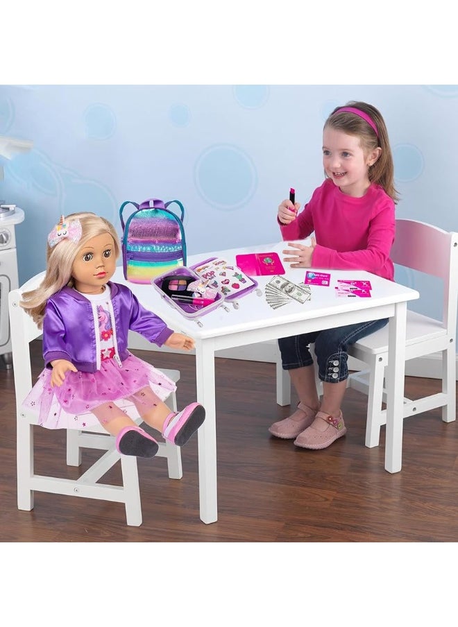 ebuddy - 18 Inch Doll Clothes and Accessories School Supplies Playset and Makeup Accesscories Doll Travel Suitcase Set Including Coat,Dress,Suitcase,Hairpin,Hair Ring,Stickers,Makeup Set (No Doll) - Image 1