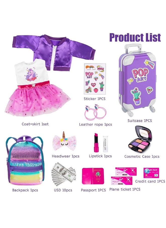 ebuddy - 18 Inch Doll Clothes and Accessories School Supplies Playset and Makeup Accesscories Doll Travel Suitcase Set Including Coat,Dress,Suitcase,Hairpin,Hair Ring,Stickers,Makeup Set (No Doll) - Image 1