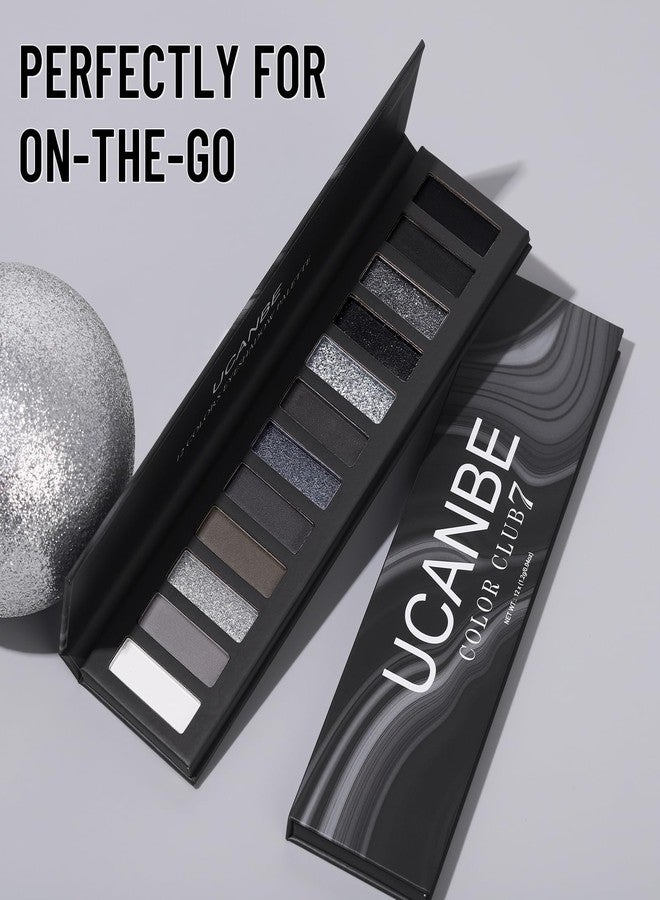 UCANBE Smokey Eyeshadow Palette, Dark Black White Gray Silver Natural Nude Matte Shimmer Eye Shadow Pallet for Smoky Emo Goth Makeup, 12 Color High Pigmented Long Lasting Waterproof Pallete with Brush - Image 5