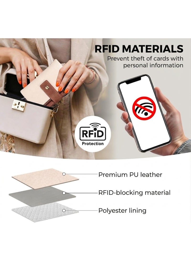 تمبو محفظة نسائية من الجلد الصناعي مع خاصية حجب RFID بسعة كبيرة، حامل بطاقات بحزام معصم، جيب للنقود بسحاب انها مثالية للسفر و العمل و النادي الرياضي و الشاطئ و التنقل و المواعدة و الطالبات والتنظيم اليومي - Image 4