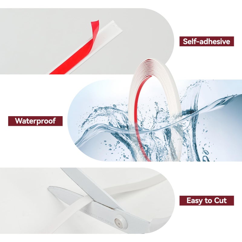 JSIWOTH 20FT x 1/4in Peel and Stick Trim for Backsplash, Flexible Molding Strip, Self Adhesive Mirror Trim, Tile Edge Decorative Border, Plastic Wall Molding, White - Image 2