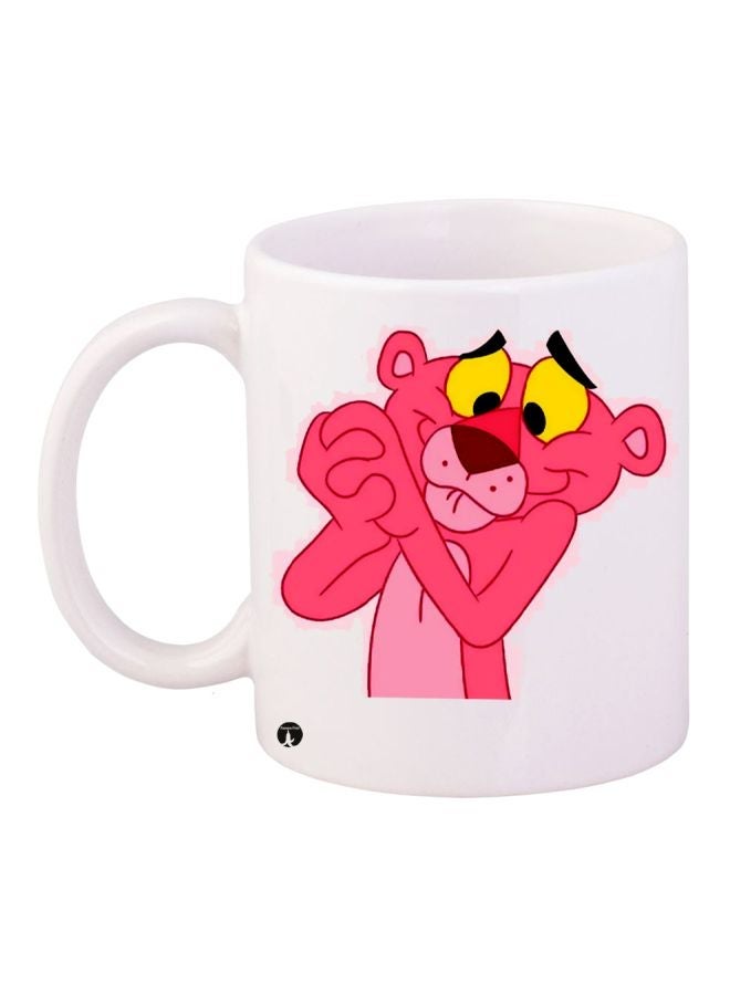 RYN Pink Panther Printed Coffee Mug White/Pink/Yellow 11ounce