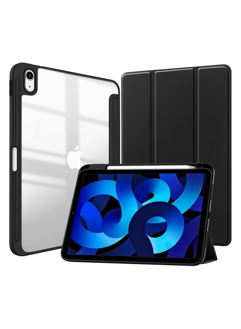Bukela iPad 11th (A16, 2025) & 10.9 Inch 10th Gen Case with Pencil Holder 2022 Clear Transparent Back Shell Trifold Protective cover Shockproof Cover for 2022 iPad 10th Gen A2696 A2757 A2777 Black - Image 1