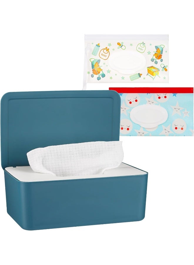 Whiidoom Diaper Wipes Dispenser Wipes Holder, Wipes Tissue Case Keeps Wipes Fresh Tissue Wipes Container with Lid (Blue) - Image 1