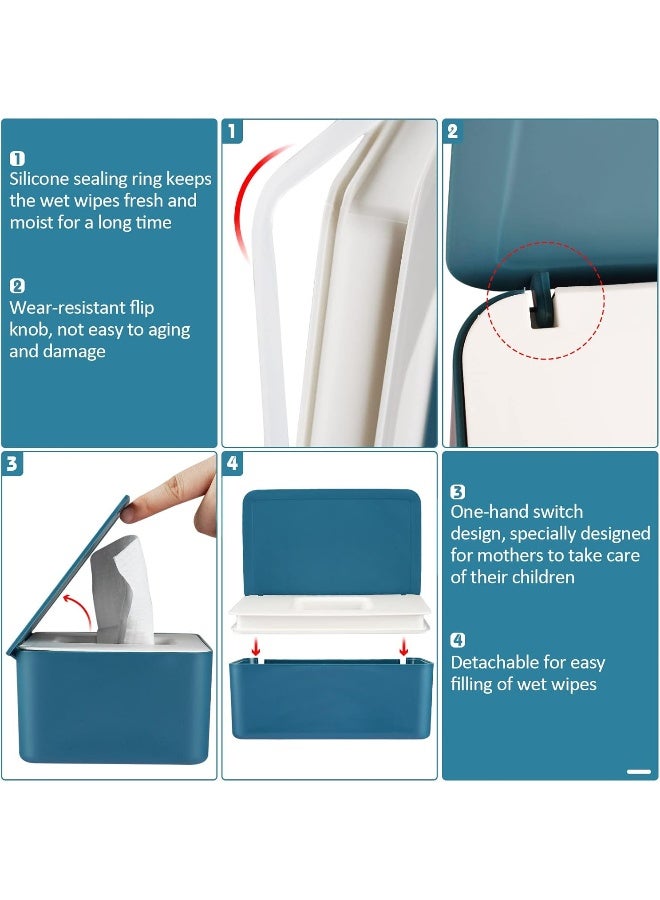Whiidoom Diaper Wipes Dispenser Wipes Holder, Wipes Tissue Case Keeps Wipes Fresh Tissue Wipes Container with Lid (Blue) - Image 3