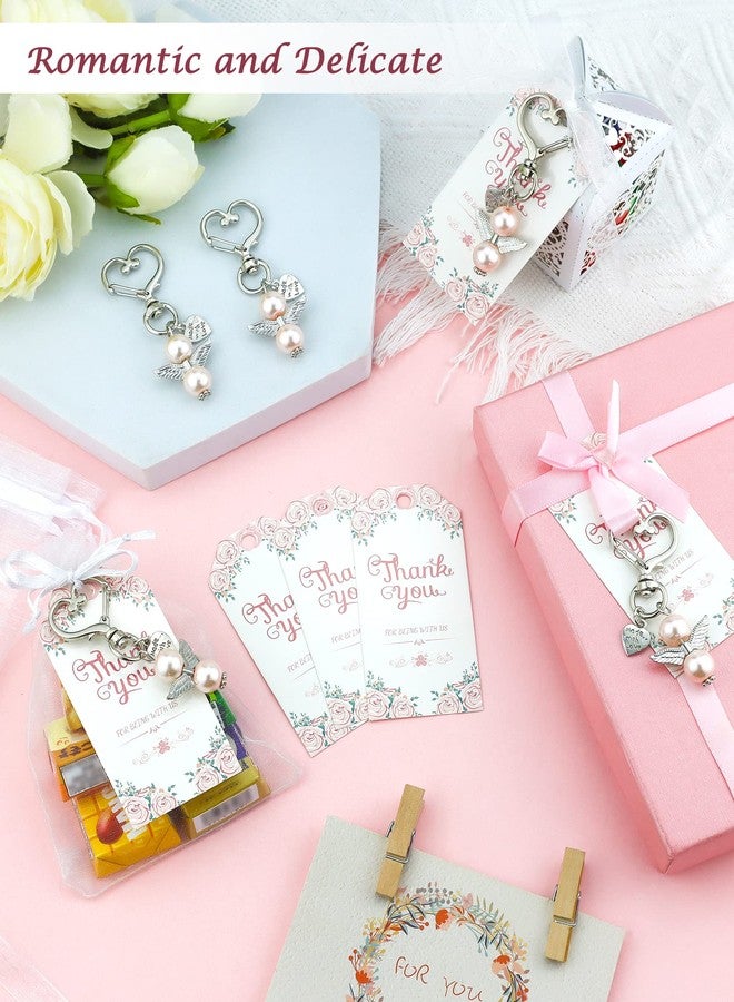 YETOOME 100 Pcs Baby Shower Favors for Girls, Angel Keychains Baptism Favor Boxes White Organza Bags with Drawstring Thank You Tags for Baby Shower Baptism Party Gift, 25 Sets (Pink) - Image 5