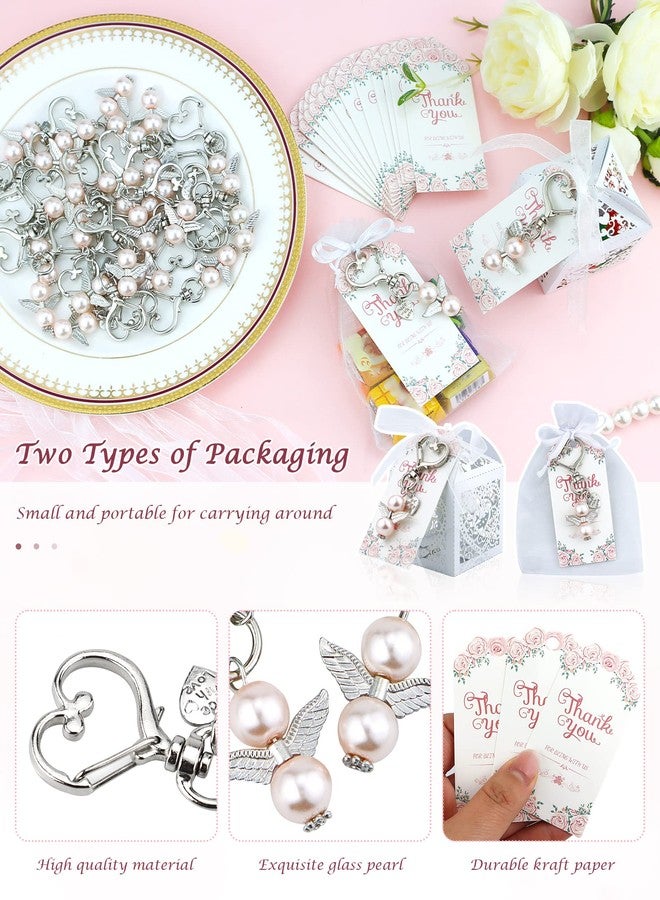 YETOOME 100 Pcs Baby Shower Favors for Girls, Angel Keychains Baptism Favor Boxes White Organza Bags with Drawstring Thank You Tags for Baby Shower Baptism Party Gift, 25 Sets (Pink) - Image 3