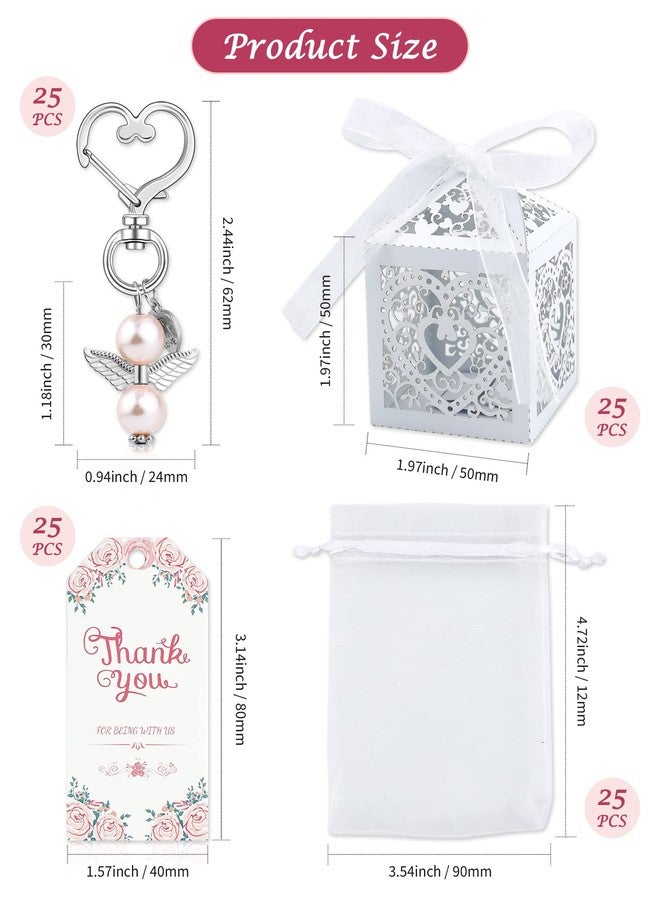 YETOOME 100 Pcs Baby Shower Favors for Girls, Angel Keychains Baptism Favor Boxes White Organza Bags with Drawstring Thank You Tags for Baby Shower Baptism Party Gift, 25 Sets (Pink) - Image 2