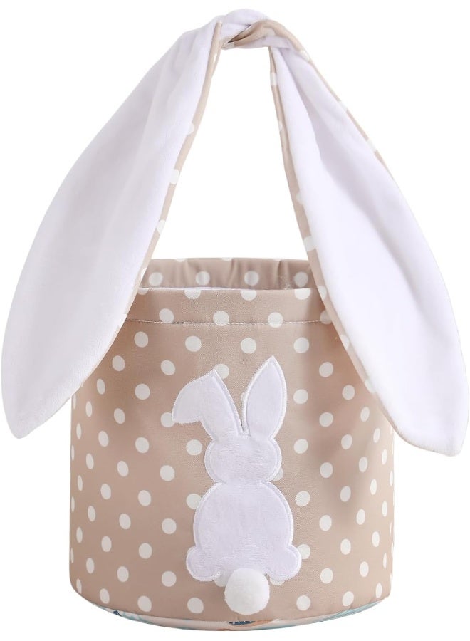 MONOBLANKS Easter Bunny Basket Bags Carrying Gift and Eggs Hunt Bag, Rabbit Canvas Toys Bucket Tote (A-Polka dot) - Image 1