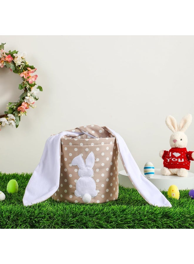 MONOBLANKS Easter Bunny Basket Bags Carrying Gift and Eggs Hunt Bag, Rabbit Canvas Toys Bucket Tote (A-Polka dot) - Image 2