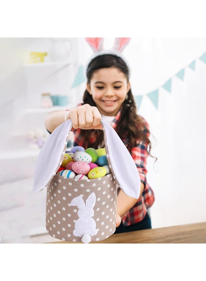 MONOBLANKS Easter Bunny Basket Bags Carrying Gift and Eggs Hunt Bag, Rabbit Canvas Toys Bucket Tote (A-Polka dot) - Image 5